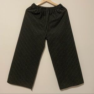 Dark grey wide leg pinstripe trousers
